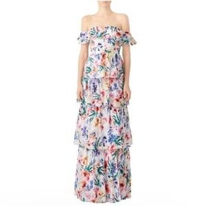Amanda Uprichard Floral Venezia Off Shoulder Tiered Skirt Gown Size Medium